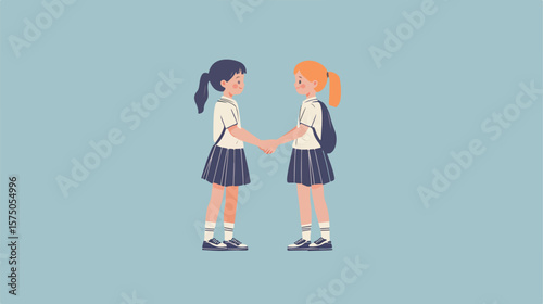 Young School Children Holding Hands Together with Smiles
