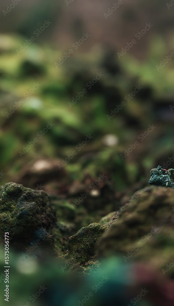 Obraz premium Mossy rocks in a blurred forest