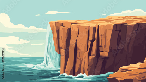Majestic Sandstone Cliff Eroded by Flowing Water