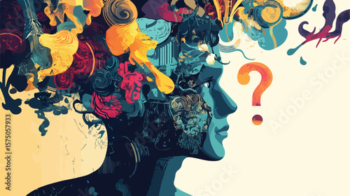 Professional Man Avatar Thinking with Question Marks Design