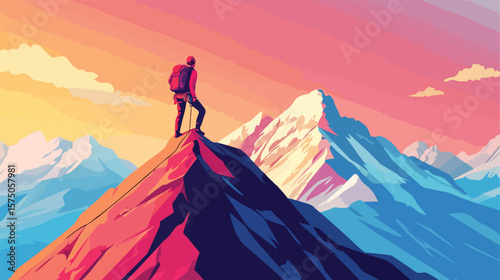 Professional Mountain Climbing Adventure Vector Illustration