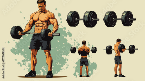 Man Working Out with Dumbbells Flat Vector Illustration