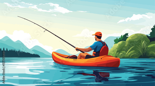 Man Fishing in Canoe: Enjoying Summer Adventure on the Water