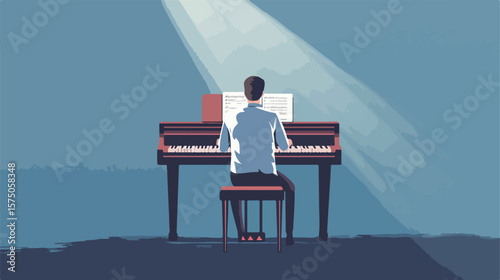 Professional Man Playing Virtual Piano Flat Vector Illustration
