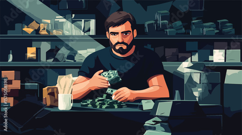 Professional Man Selling on Black Market Vector Illustration