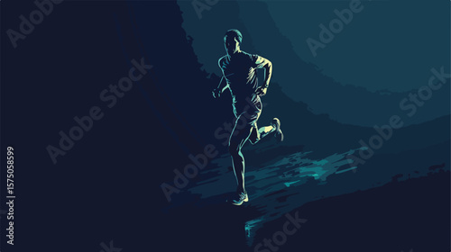 Dynamic Marathon Runner Silhouette on Dark Background Vector Illustration