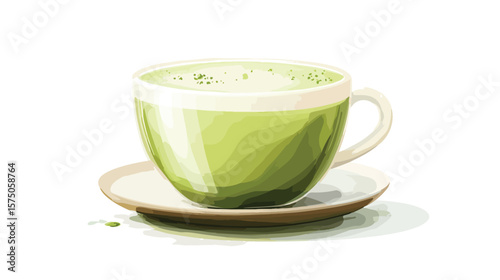 Elegant Matcha Tea in Glass Cup Vector Illustration