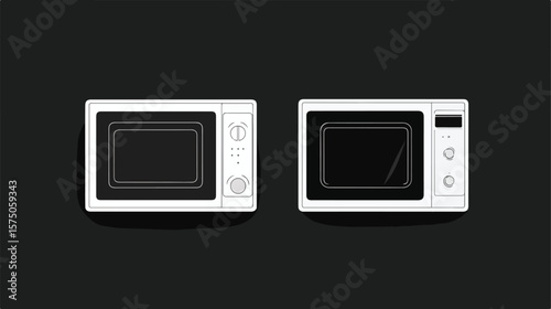 Flat Vector Black and White Microwave Oven Icon