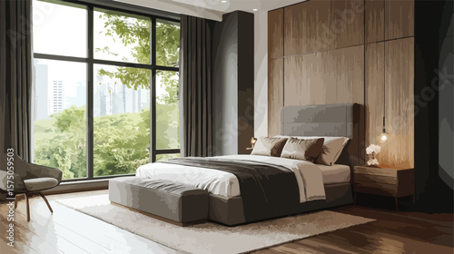 Sleek Modern Bedroom Design Featuring Comfortable Bed and Wood
