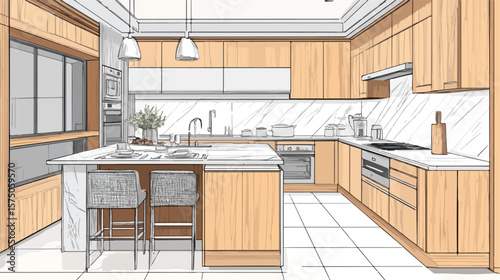 Contemporary Domestic Kitchen with Stylish Wood Details