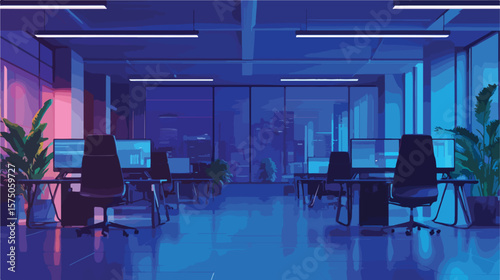Contemporary Workspace with Vacant Tables and Chairs