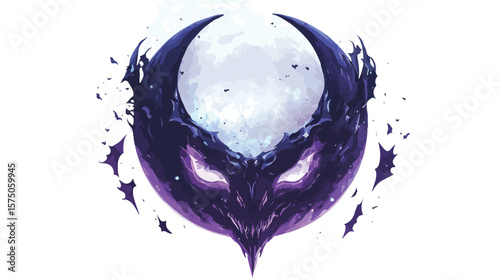 Mystical Moon with Bat Icon Vector Illustration for Designers