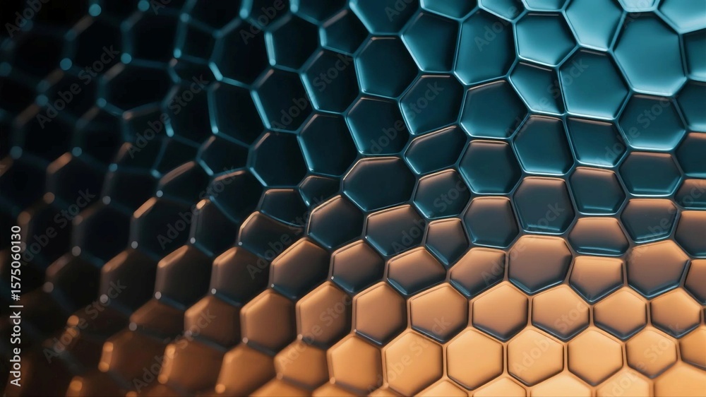 Fototapeta premium Close-up of Smooth Hexagonal Honeycomb with Gradient in Blue and Orange Tones