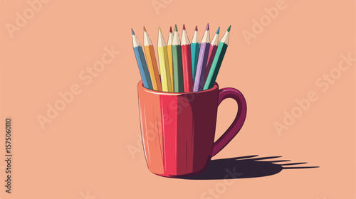 Vibrant Multi-Colored Pencils in Cup Flat Vector Illustration