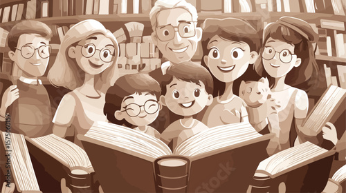 Happy multi-generation family smiling in sepia tone portrait
