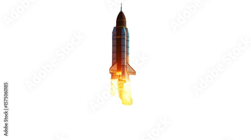 Vertical rocket launch with vibrant flames and dynamic lighting. Designed for aerospace, space exploration themes, or sci-fi visuals. Isolated on transparent background, png