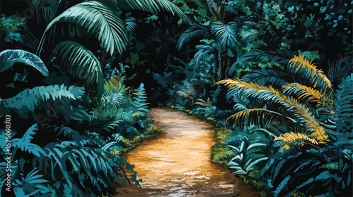 Enchanting Mysterious Tropical Rainforest with Spooky Ferns and Wet