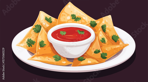Delicious Nachos Tortillas with Dipping Sauce Flat Vector