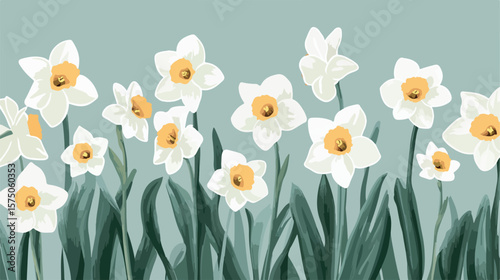 Exquisite Hand-Drawn Narcissus Flowers Illustration in Flat Style