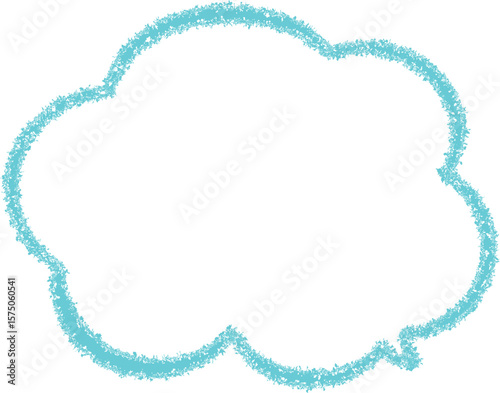 青のクレヨンで描いた雲の形のふきだし。手描きのかわいいデザイン。