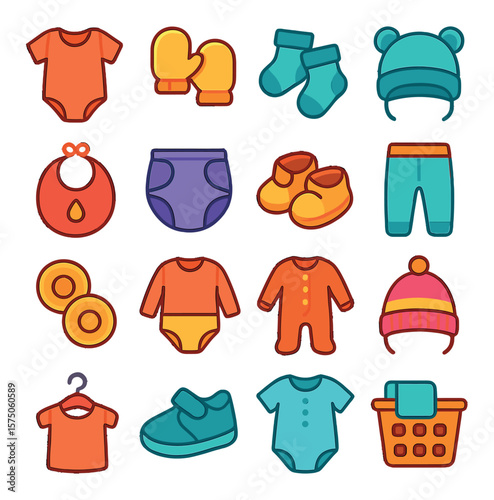 Clothing & Accessories modern flat .Onesie, mittens, baby socks, hat with ears, bib, diaper cover, soft shoes, baby pants, button snaps, layered outfit, footed pajamas, winter hat,