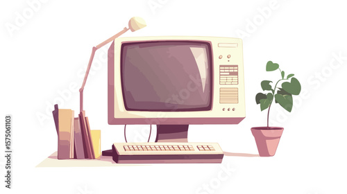 Vintage Computer Monitor Flat Style Design Isolated Vector