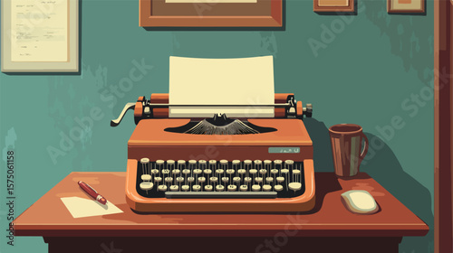 Vintage Typewriter on Elegant Antique Desk with Paper Sheet