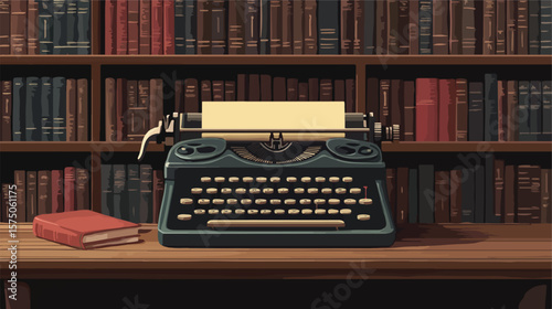 Vintage Typewriter on Wooden Desk with Surrounding Objects