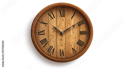 Vintage Wooden Wall Clock Vector Isolated Design for Interior Decor