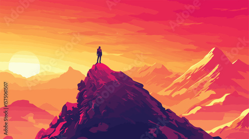 Solo conqueror standing tall on mountain peak against sky