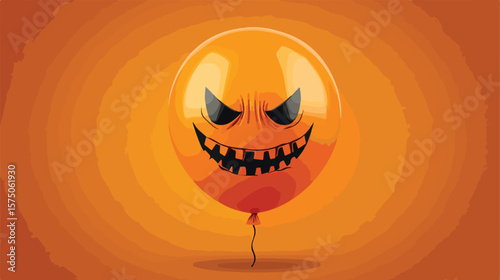 Spooky Orange Halloween Balloon with Angry Expression