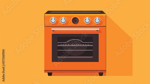 Modern Orange Oven Kitchen Design Vector Illustration