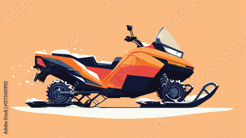Modern Orange Snowmobile Design Flat Vector Illustration