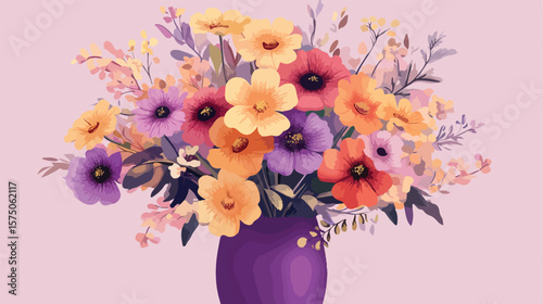 Exquisite Multi-Colored Floral Bouquet in Purple Vase