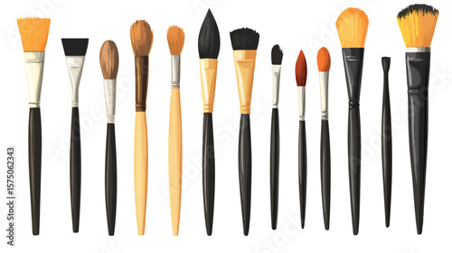 Professional Paint Brush Set on White Background Vector