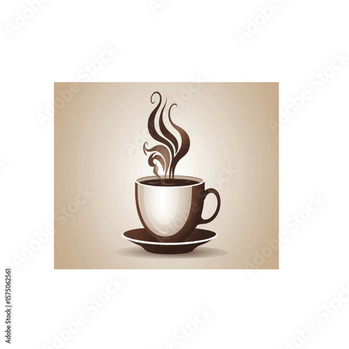 Stylized coffee mug silhouette with swirling steam on beige background for warm morning design, cafe branding, and minimalist lifestyle themes