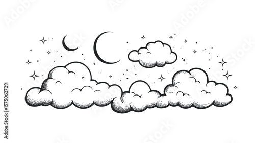 Partly Cloudy Night Weather Symbol Isolated on White Background