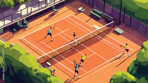Professional Tennis Players Competing on Court