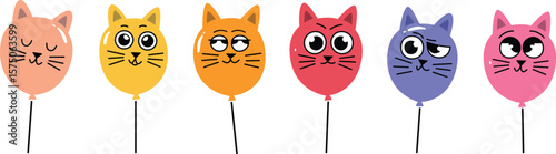 Kawaii Cat Balloons with Various Feelings