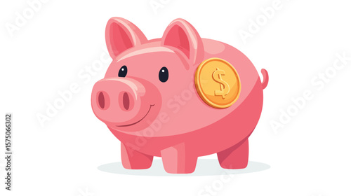 Modern Piggy Bank and Coin Vector Illustration
