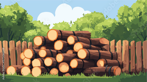 Neatly Stacked Logs Secured with Black Rope