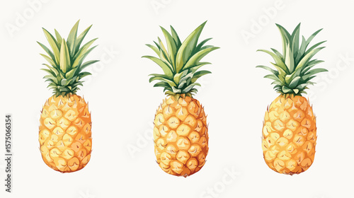Fresh Pineapple Vector Illustration on White Background