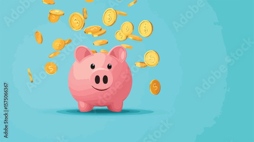 Pink Coin Box Piggy Bank with Falling Gold Coins
