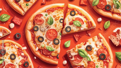 Delicious Pizza Slice Composition Flat Vector Illustration