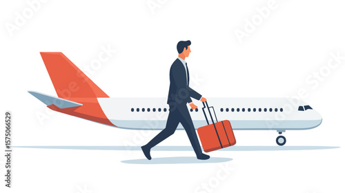 Corporate Man Boarding Plane Departure - Business Travel Concept
