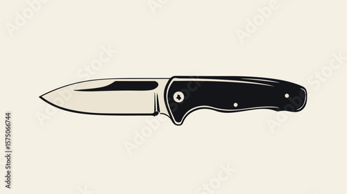 Minimalist Pocket Knife Black and White Flat Vector Icon