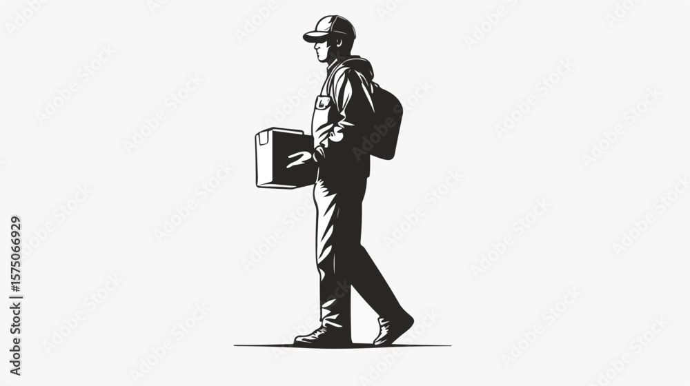 Obraz premium Professional Postal Worker Black and White Flat Vector Icon