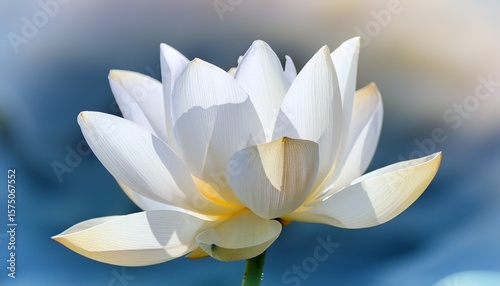 white lotus flower with soft background in shades of blue and beige