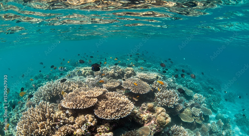 Fototapeta premium Coral Reef and Colorful Fish Underwater Scene