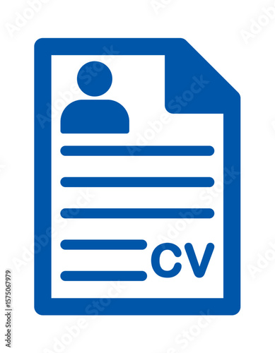 CV icon. Person resume. Applying for a job. Job interview. Vector icon isolated on white background. CV Resume. Job search, human resources, curriculum vitae, hr recruitment concept, blue flat style.